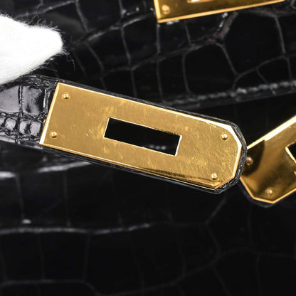 Hermes * Black Porosus Kelly 32 Sellier Handbag