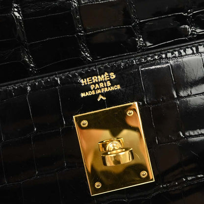 Hermes * Black Porosus Kelly 32 Sellier Handbag