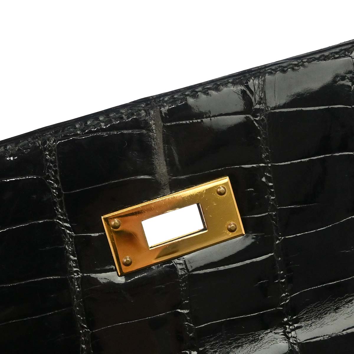 Hermes * Black Porosus Kelly 32 Sellier Handbag