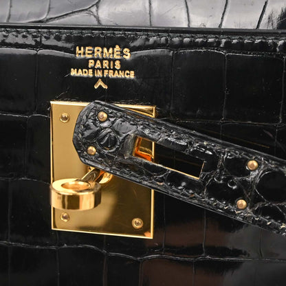 Hermes * Black Porosus Kelly 32 Sellier Handbag