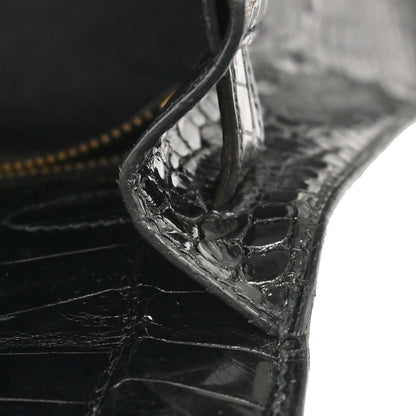 Hermes * Black Porosus Kelly 32 Sellier Handbag