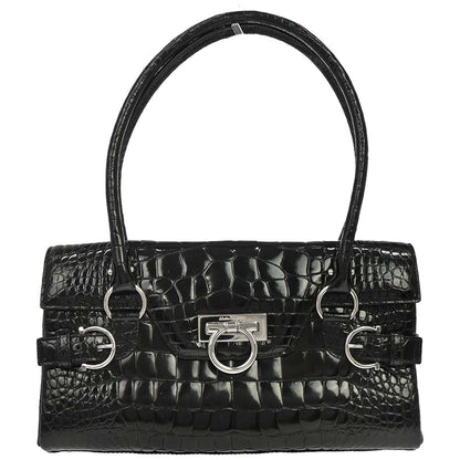 Salvatore Ferragamo * Black Crocodile Gancini Handbag