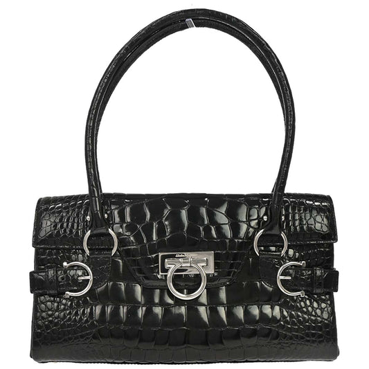 Salvatore Ferragamo * Black Crocodile Gancini Handbag