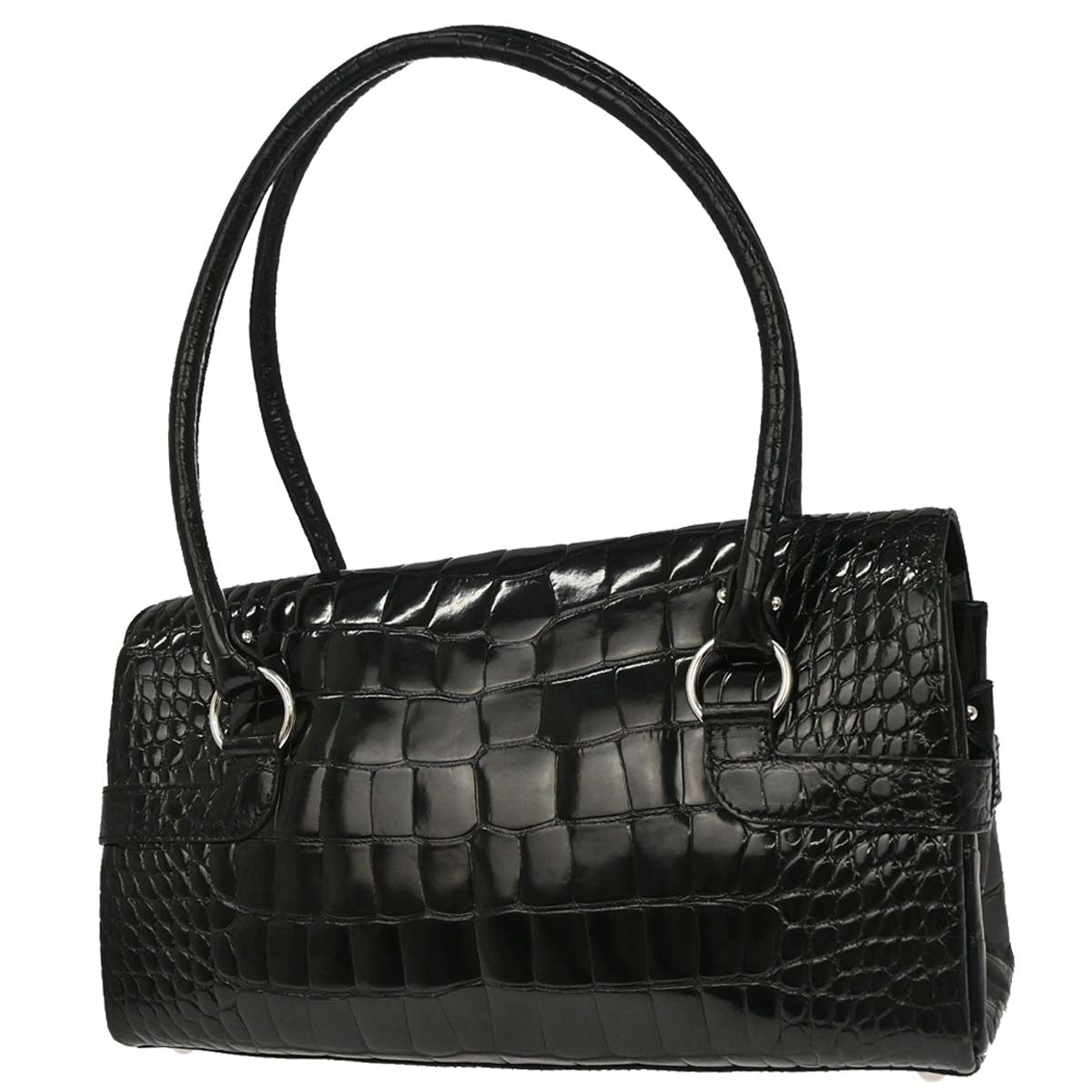 Salvatore Ferragamo * Black Crocodile Gancini Handbag