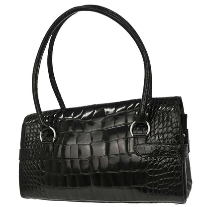 Salvatore Ferragamo * Black Crocodile Gancini Handbag