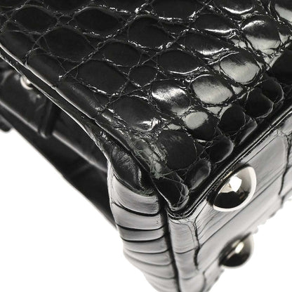 Salvatore Ferragamo * Black Crocodile Gancini Handbag