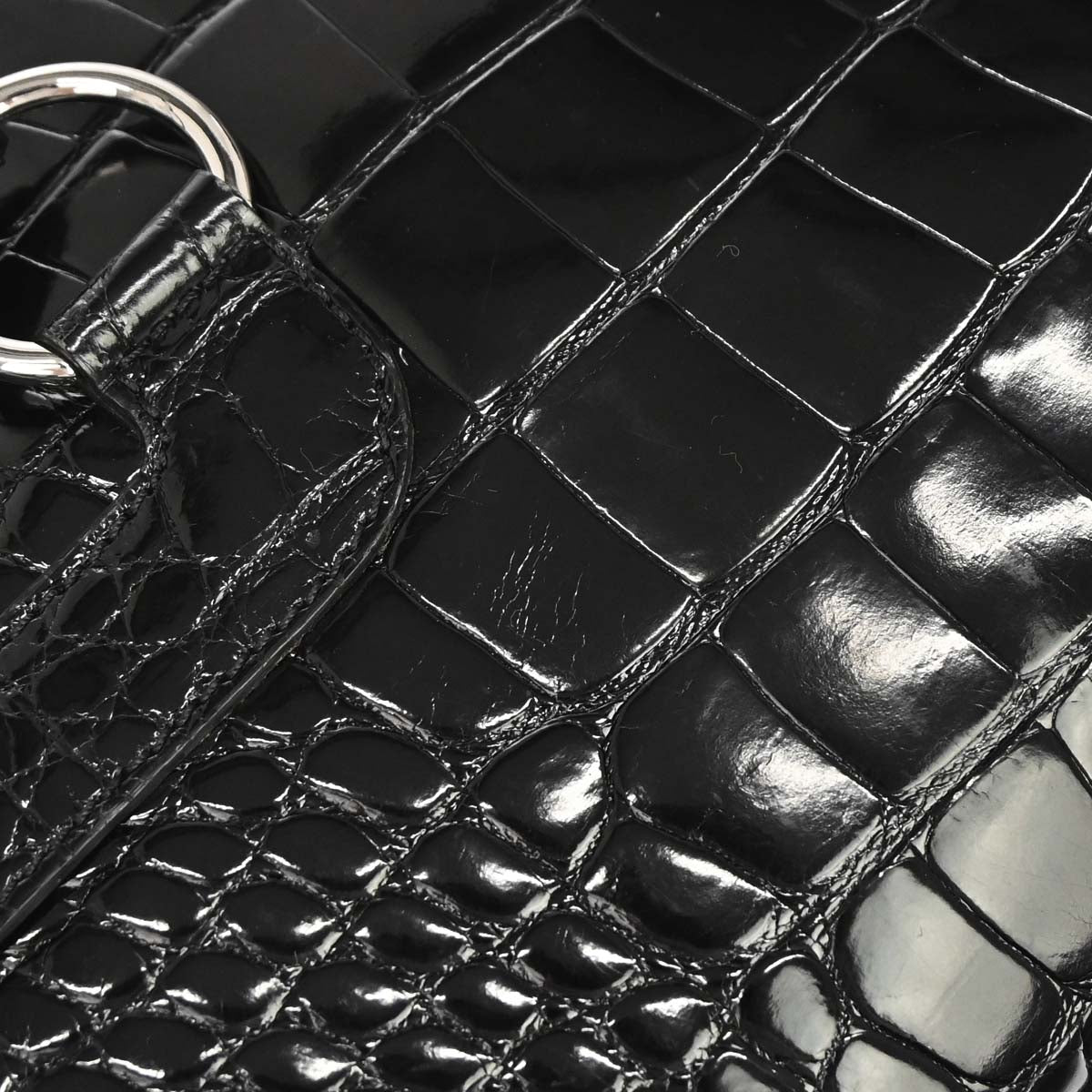 Salvatore Ferragamo * Black Crocodile Gancini Handbag