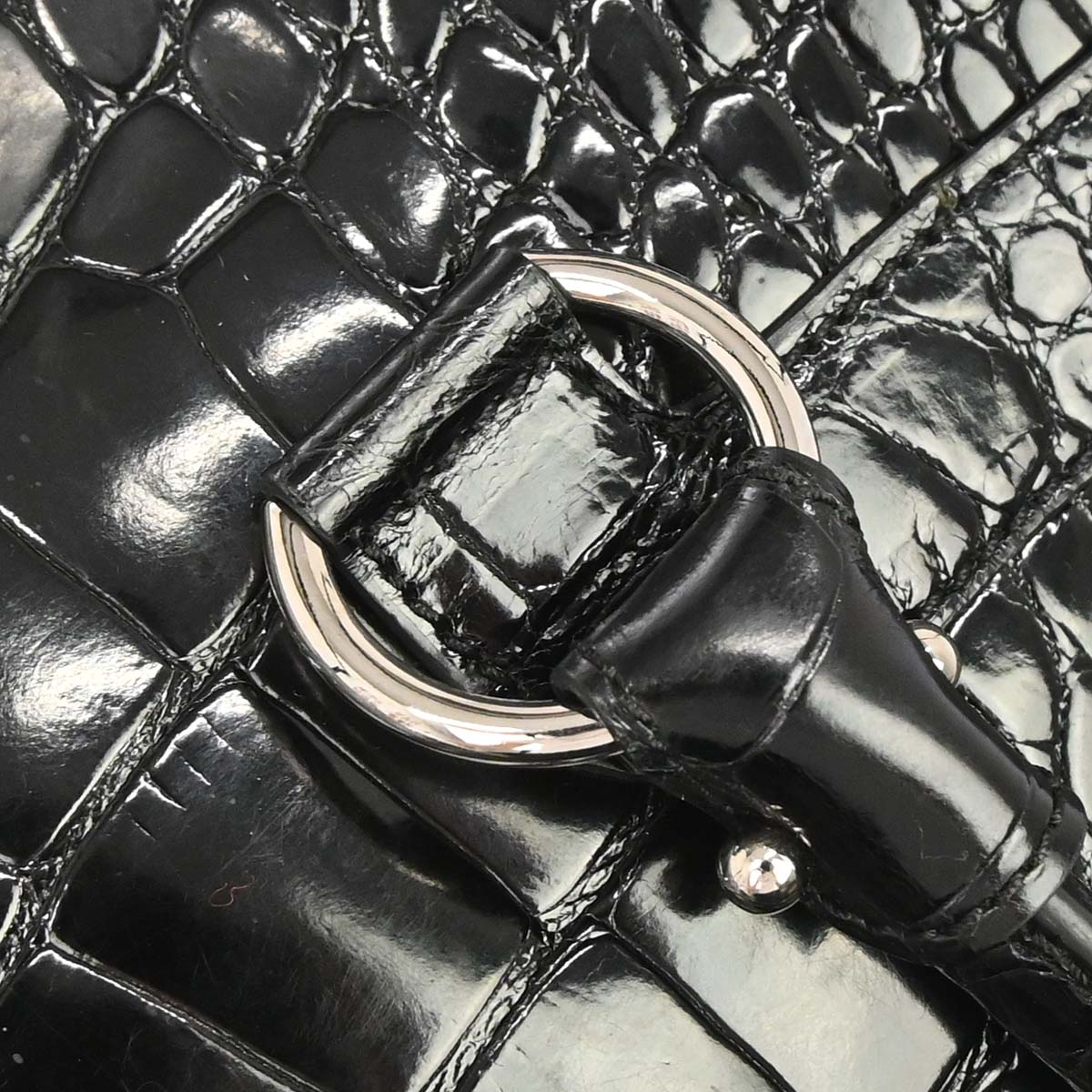 Salvatore Ferragamo * Black Crocodile Gancini Handbag