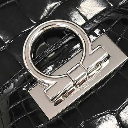 Salvatore Ferragamo * Black Crocodile Gancini Handbag