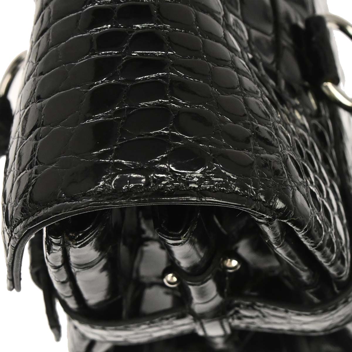 Salvatore Ferragamo * Black Crocodile Gancini Handbag