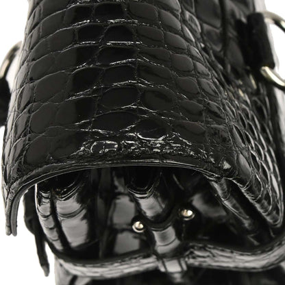 Salvatore Ferragamo * Black Crocodile Gancini Handbag
