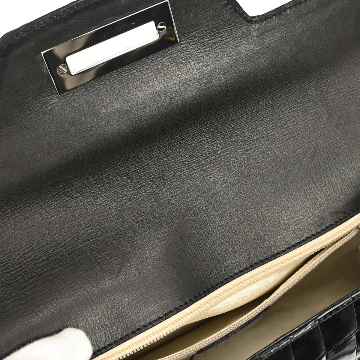 Salvatore Ferragamo * Black Crocodile Gancini Handbag