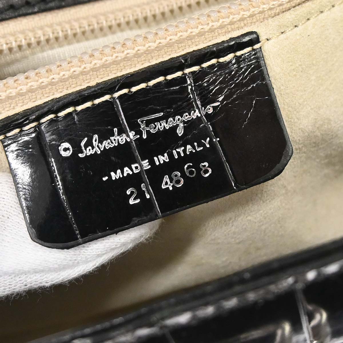 Salvatore Ferragamo * Black Crocodile Gancini Handbag