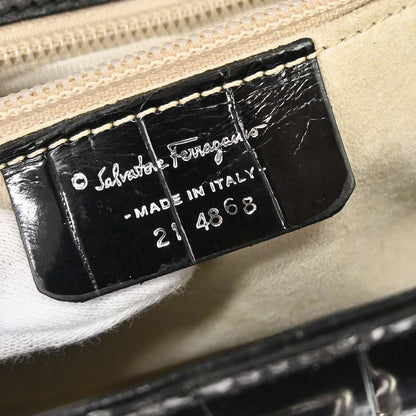 Salvatore Ferragamo * Black Crocodile Gancini Handbag