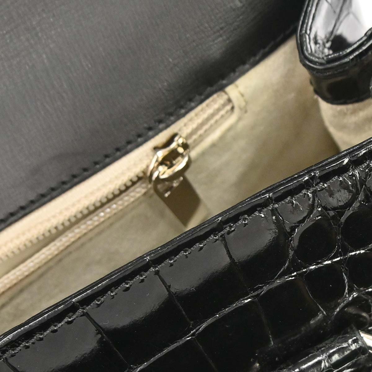 Salvatore Ferragamo * Black Crocodile Gancini Handbag