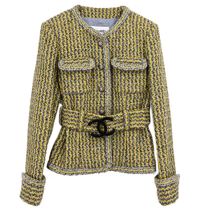 Chanel 2017 Collarless Single Breasted Jacket Tweed Yellow #36