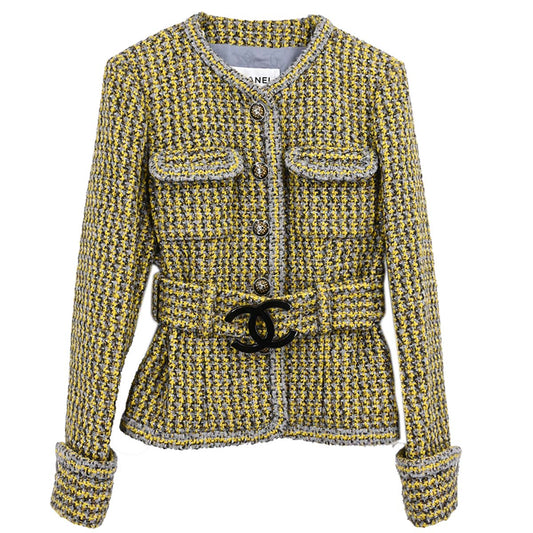 Chanel 2017 Collarless Single Breasted Jacket Tweed Yellow #36