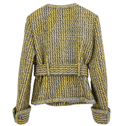 Chanel 2017 Collarless Single Breasted Jacket Tweed Yellow #36