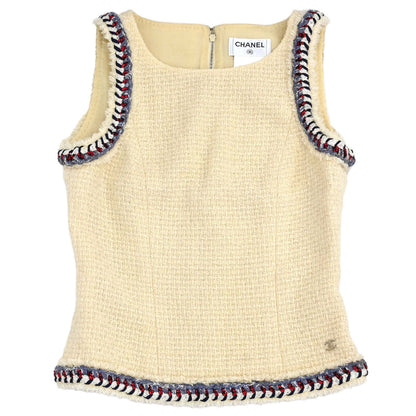 Chanel 2012-2013 Sleeveless Tweed Top Ivory #34