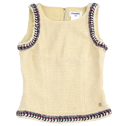 Chanel 2012-2013 Sleeveless Tweed Top Ivory #34
