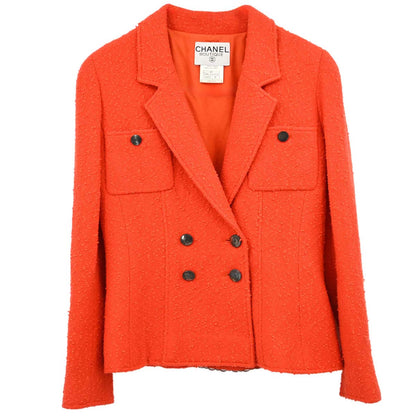 Chanel 1997 Double Breasted Tweed Jacket Orange #40