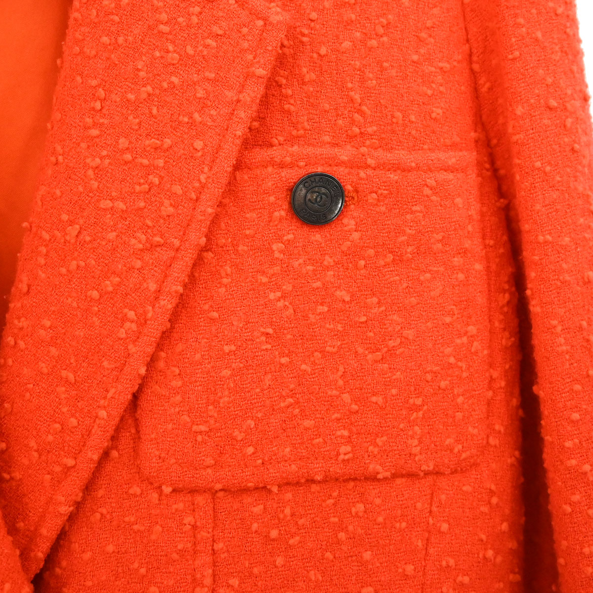 Chanel 1997 Double Breasted Tweed Jacket Orange #40