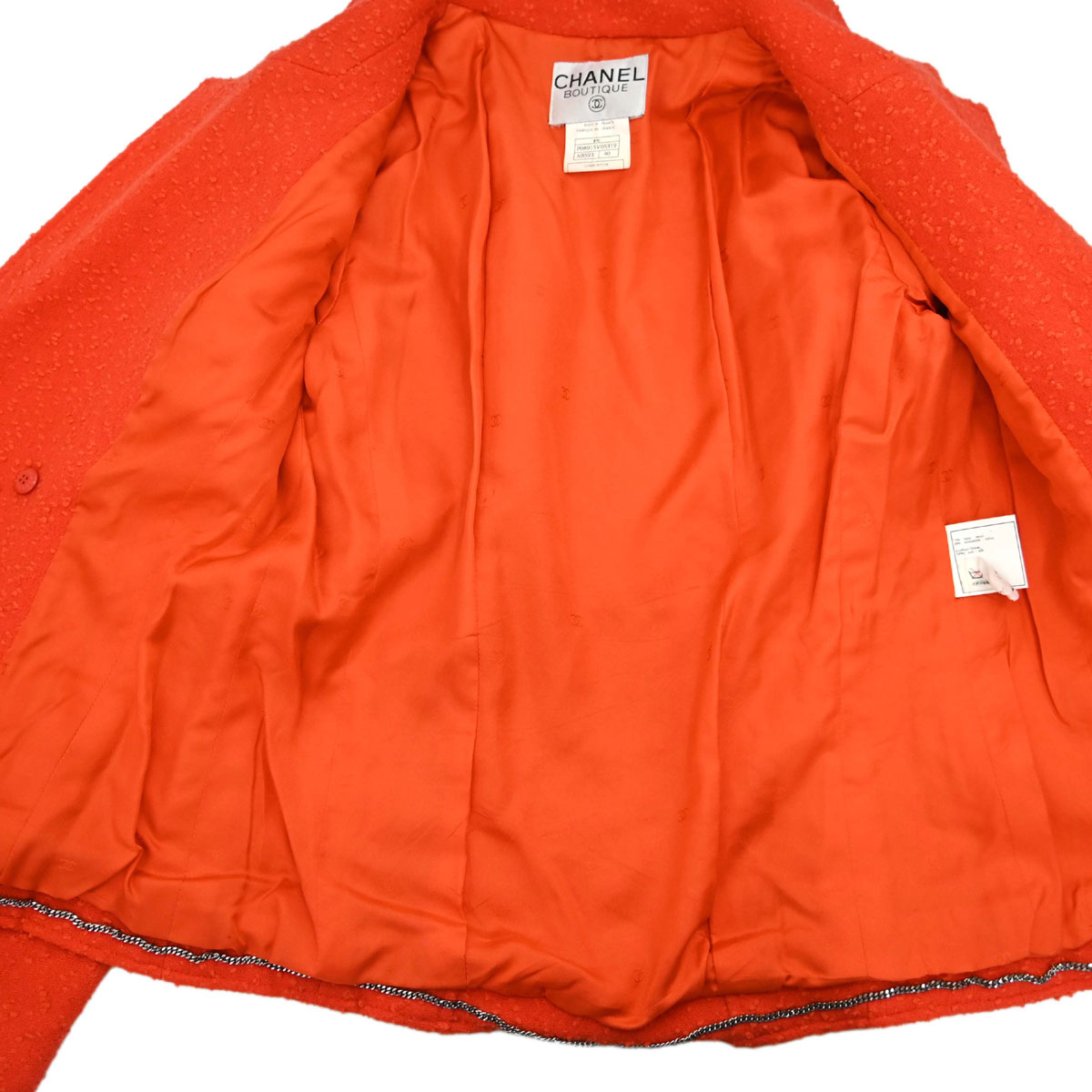 Chanel 1997 Double Breasted Tweed Jacket Orange #40