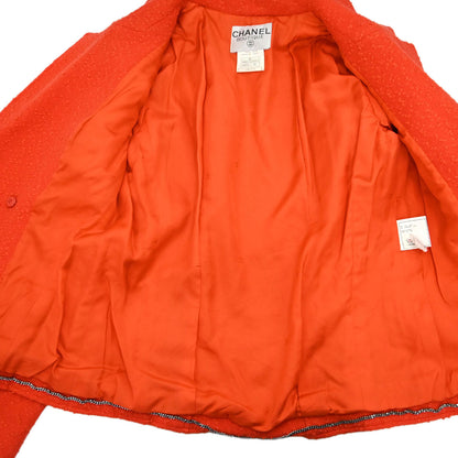Chanel 1997 Double Breasted Tweed Jacket Orange #40