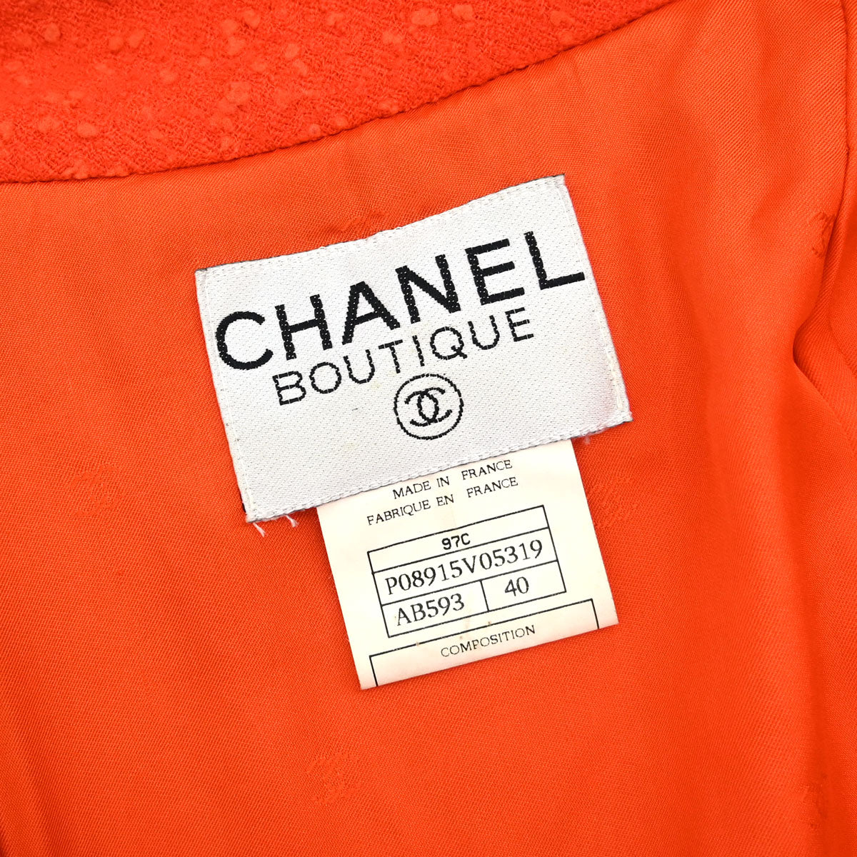 Chanel 1997 Double Breasted Tweed Jacket Orange #40