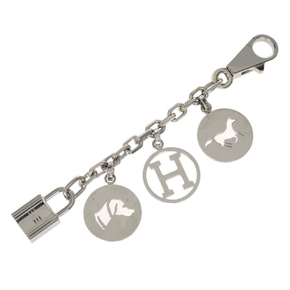 Hermes Amulet Bull Lock Keychain Bag Charm Silver Small Good