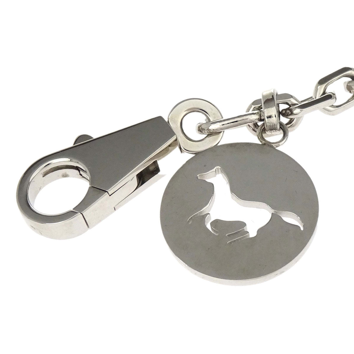 Hermes Amulet Bull Lock Keychain Bag Charm Silver Small Good
