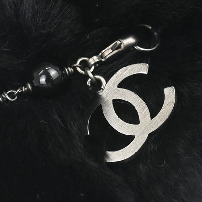 Chanel Lapin Fur Shawl Muffler Stole Black Artificial Pearl Small Good