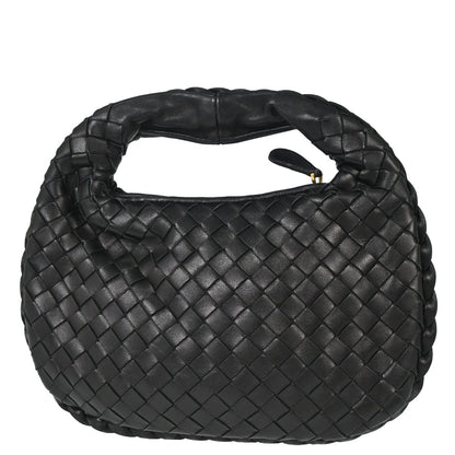 Bottega Veneta Black Lambskin Intrecciato Hobo Handbag