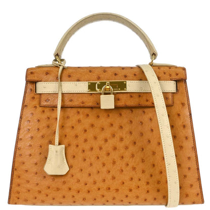 Hermes * Chestnut Ostrich Kelly 28 Sellier 2way Shoulder Handbag