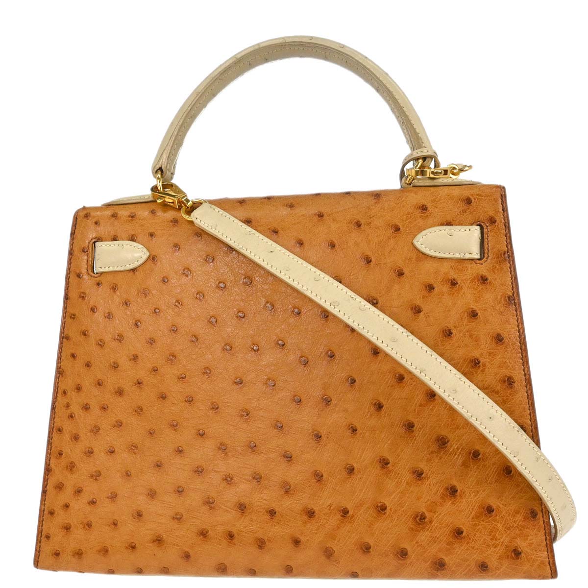 Hermes * Chestnut Ostrich Kelly 28 Sellier 2way Shoulder Handbag