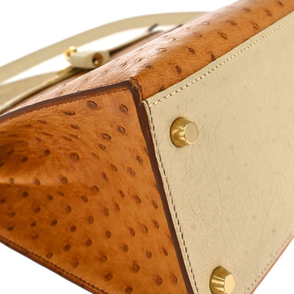 Hermes * Chestnut Ostrich Kelly 28 Sellier 2way Shoulder Handbag