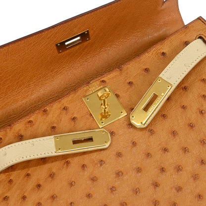 Hermes * Chestnut Ostrich Kelly 28 Sellier 2way Shoulder Handbag