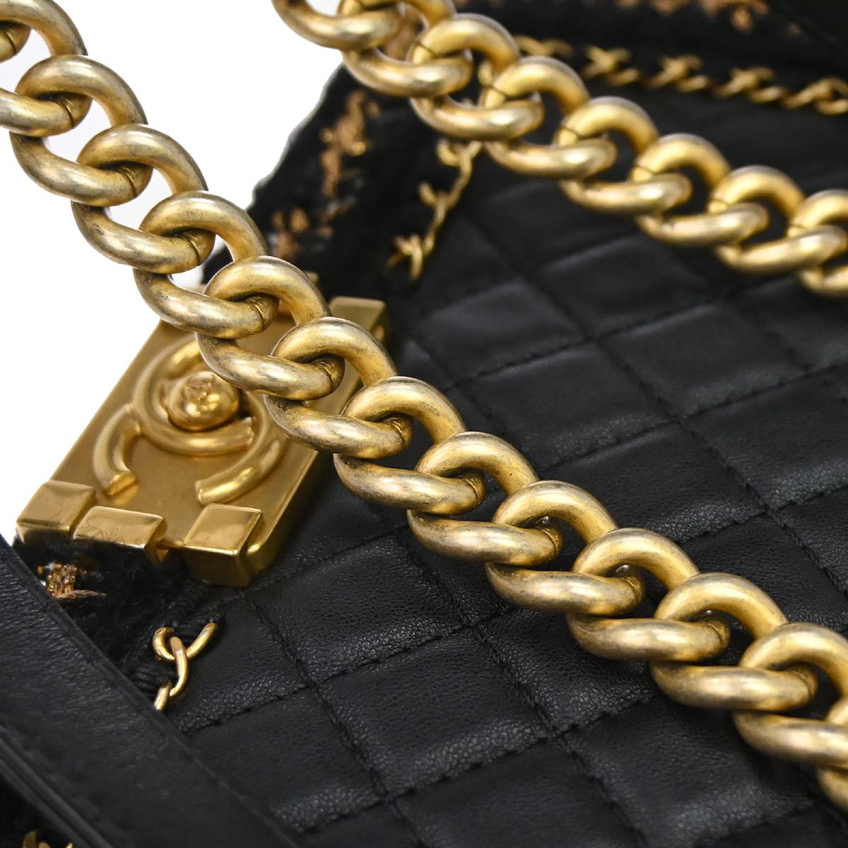 Boy Chanel 2017 Black Lambskin Tweed Medium Shoulder Bag