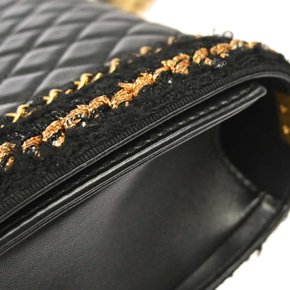 Boy Chanel 2017 Black Lambskin Tweed Medium Shoulder Bag