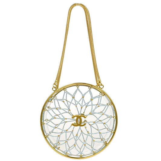 Chanel Clear Acrylic Minaudiere Dreamcatcher Beaded Gold Round Circle Bag