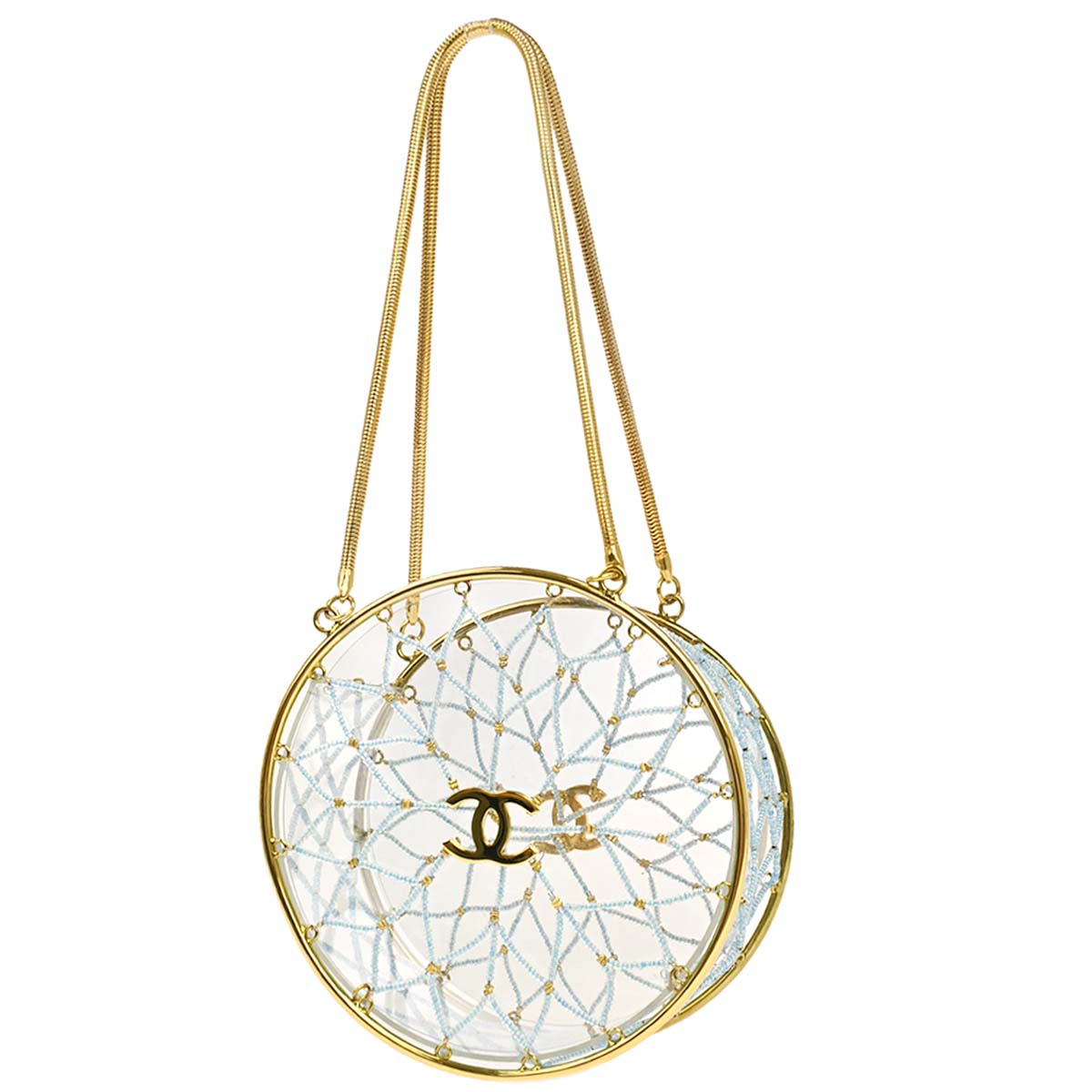 Chanel Clear Acrylic Minaudiere Dreamcatcher Beaded Gold Round Circle Bag