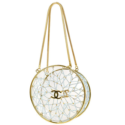 Chanel Clear Acrylic Minaudiere Dreamcatcher Beaded Gold Round Circle Bag
