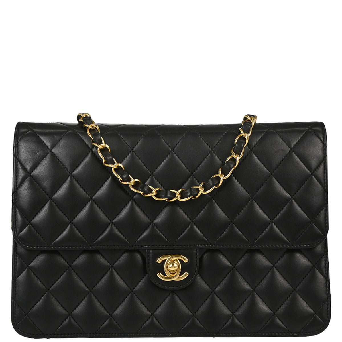 Chanel Black Lambskin Turnlock Medium Half Flap Shoulder Bag
