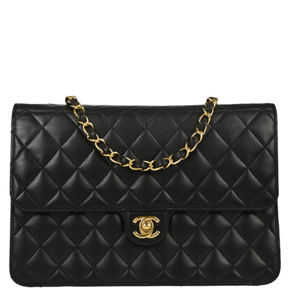 Chanel Black Lambskin Turnlock Medium Half Flap Shoulder Bag