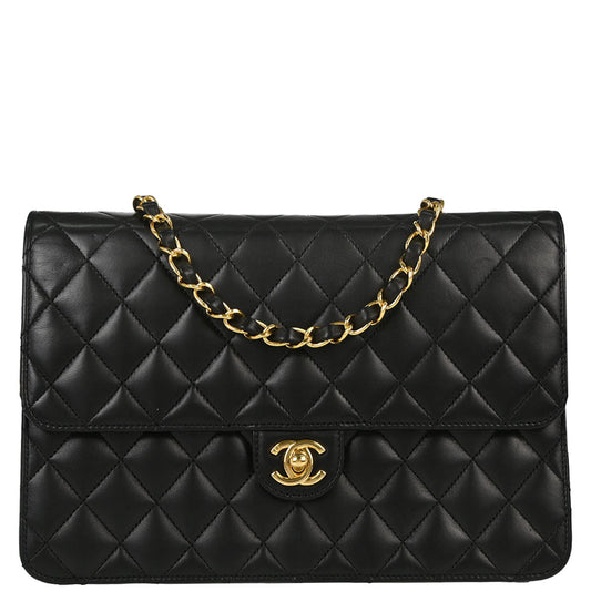 Chanel 2006-2008 Black Lambskin Turnlock Medium Half Flap Shoulder Bag