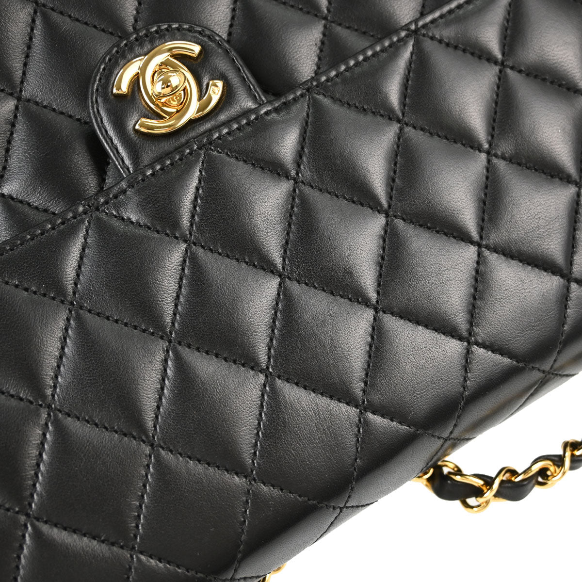 Chanel Black Lambskin Turnlock Medium Half Flap Shoulder Bag