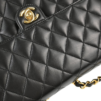 Chanel Black Lambskin Turnlock Medium Half Flap Shoulder Bag
