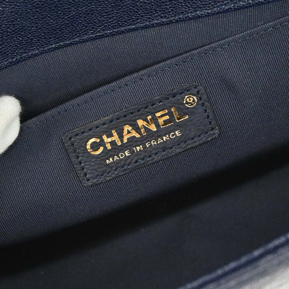 Boy Chanel 2018-2019 Navy Caviar Skin Chevron Medium Shoulder Bag