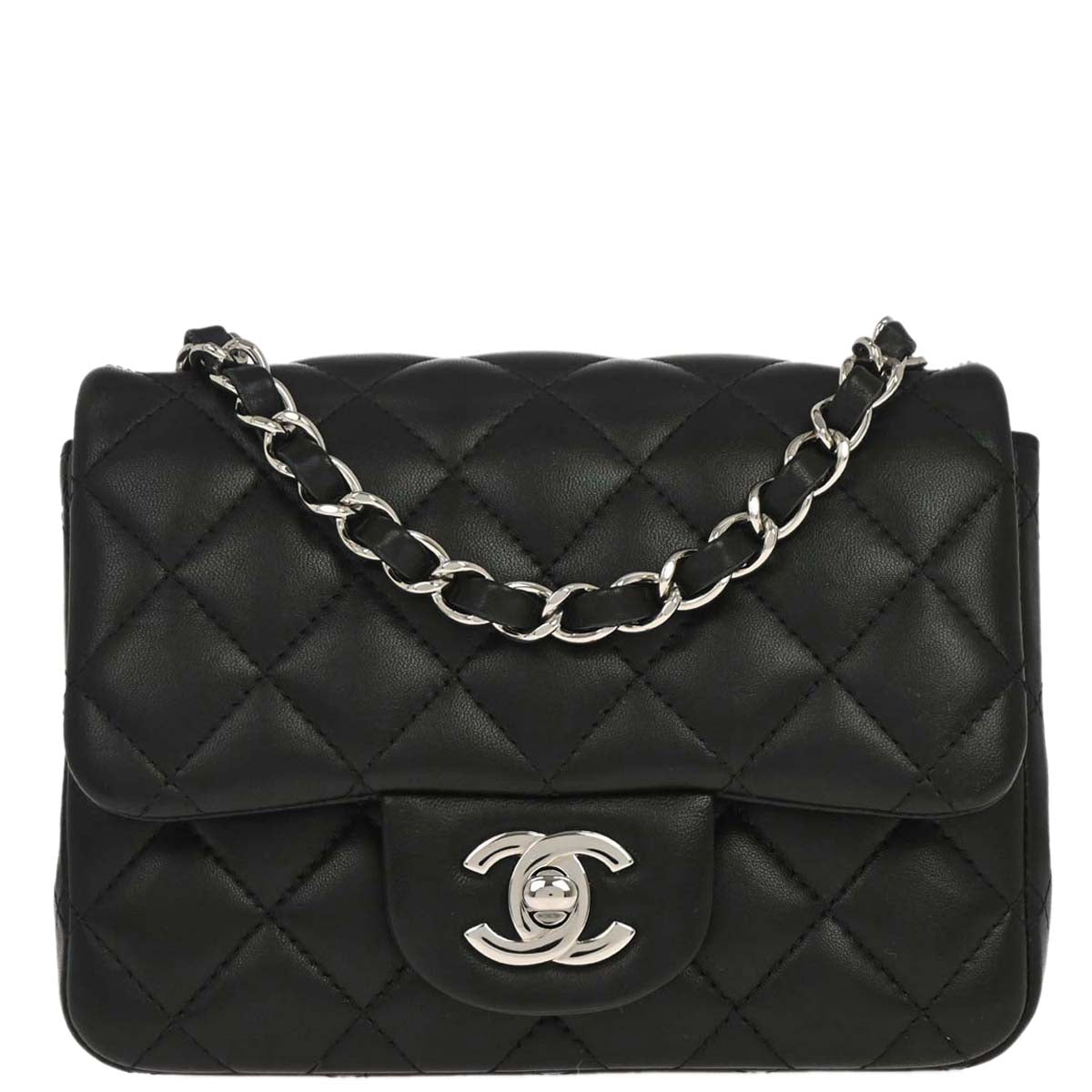 Chanel 2019 Black Lambskin Mini Classic Square Flap Shoulder Bag 17