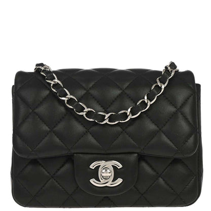 Chanel 2019 Black Lambskin Mini Classic Square Flap Shoulder Bag 17